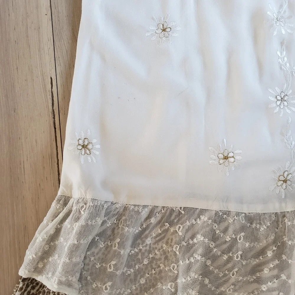Raya Sun Dress Womens M Beige Animal Print Embroidered Boho Summer Mini - Picture 5 of 6